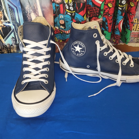 Converse Shoes | Navy Leather Converse High Top | Color: Blue Women 10 Men 8 - Picture 2 of 10